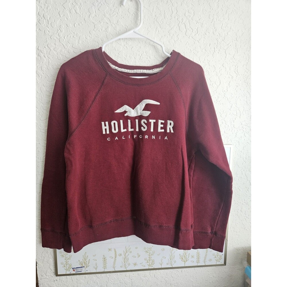 Hollister Women's Crewneck Pullover Sweatshirt Logo Graphic Fleece Burgundy S - Picture 1 of 3
